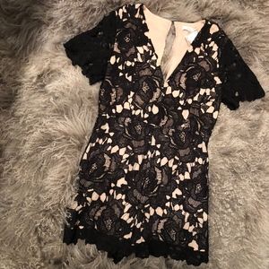 Black Crochet Romper with Nude Lining